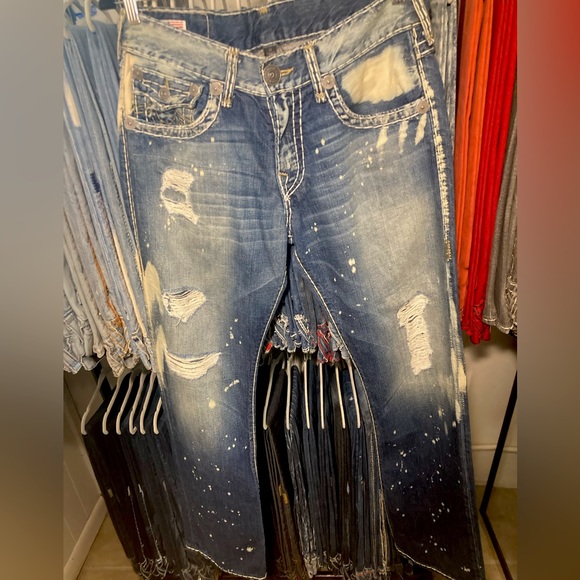 Rare! 🇺🇸 Ricky Bleach Splatter Super T True Religion size 32x34 unaltered! 😱 - Picture 10 of 14